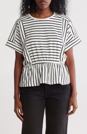 Melloday Stripe Knit Peplum T-Shirt in Ivory Black at Nordstrom Rack, Size Medium
