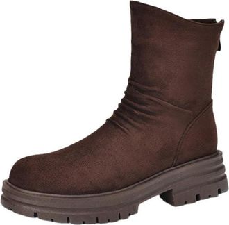 Generic Womens Slouchy Ankle Boots Soft Suede Like Fabric Nonslip Wear Resistant Chunky Sole Side Zipper Design Comfortable For Daily Commute Casual,Brown,6.5