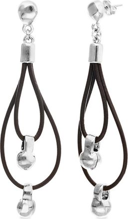 UNOde50 Double Long Leather Earrings with Sterling silver-plated Dial Detail at Nordstrom