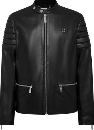 Philipp Plein Leather Moto Jacket Dobermann - Heren - Leren en Su&egrave;de Jassen - Zwart - S - Leer - Jassen