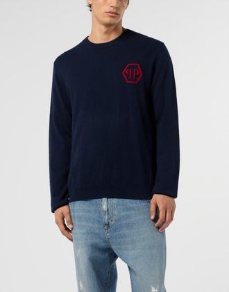 Philipp Plein Cashmere Roundneck Pullover Jacquard Hexagon Men in Navy at Nordstrom, Size Xxx-Large