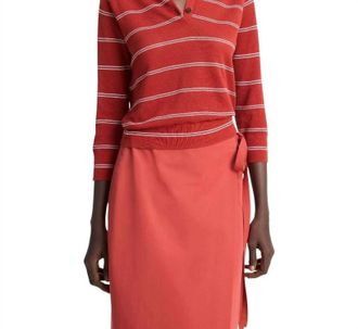 Vince Striped Pique Polo In Brick Rose/off White