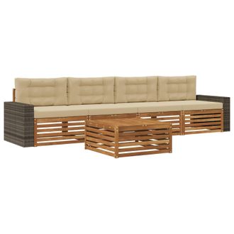 vidaXL Conjunto De Sof&aacute;s De Exterior Con Coj&iacute;n 5 Pcs Natural Y Beige Vidaxl