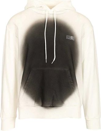 Maison Margiela Hoodies & sweatvesten, Heren, Wit, M, Katoen, Spray Print and Logo Hoodie