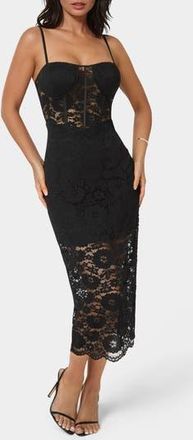 Bebe Lace Corset Body-Con Midi Dress in Black at Nordstrom Rack, Size X-Large
