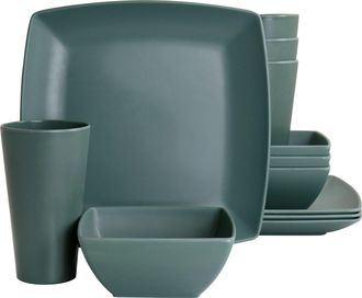 Gibson Home Grayson Melamine 12 Piece Square Dinnerware Set in Green
