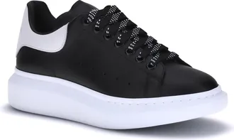 Alexander McQueen Mens Leather Sneakers Black-White Black/white