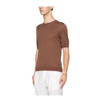 Tagliatore Round-neck Knitwear, male, Brown, Size: 3XL Round-Neck Knit Sweater