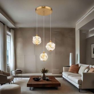 Globo Lighting Lampada a sospensione lampada da tavolo da pranzo lampada a sospensione lampada da soggiorno plafoniera, metallo cristalli oro, 3 lampadine LED 24W