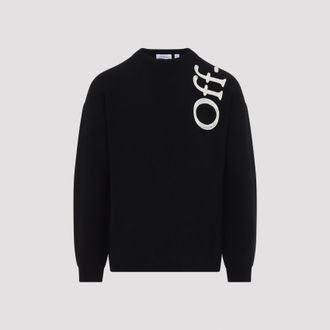 Off-white Gebroken witte verticale leesachtige gebreide ronde hals