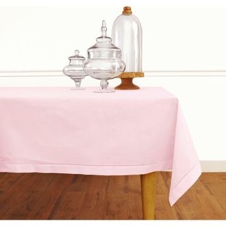 Solino Home Cotton Linen Hemstitch Tablecloth for Dining Table, Holiday and Everyday Dining Table Decor in Pink at Nordstrom, Size Small