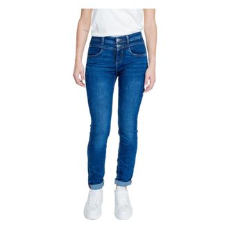 Street One Blauwe Effen Rits Knoop Jeans Vrouwen - Dames - Skinny Jeans - Blauw - W26 L30 - Katoen - Jeans