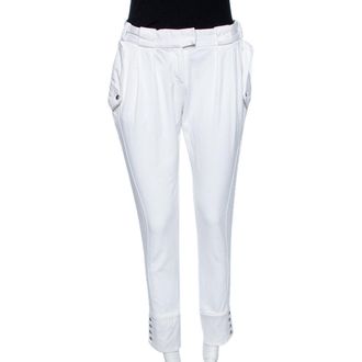 Just Cavalli White Cotton Blend Button Hem Detail Trousers