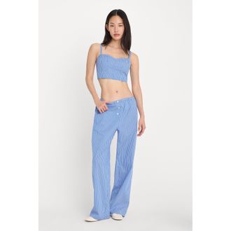 Good American Womens Poplin Pull On Pants | Blue & White Stripe, Size Medium | Good American by Khlo&Egrave; Kardashian