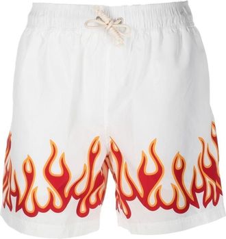 Palm Angels flame-print swim shorts - men - Polyester/Polyester - M - White