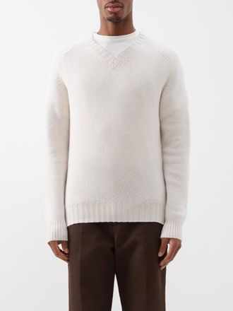Allude V-neck Cashmere-blend Sweater - Mens - Beige