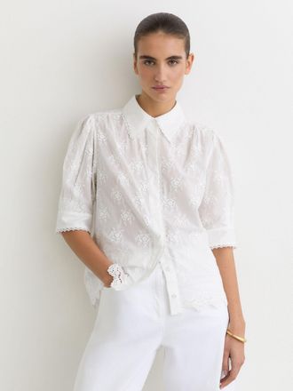 Reiss Cotton Floral-embroidered Shirt, 18