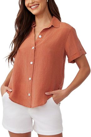 Bella Dahl Cuffed Short Sleeve Linen-Blend Shirt