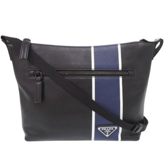 Prada Black Blue Leather Shoulder Bag (Pre-Owned)