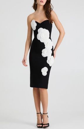 Helsi Kaia Floral Appliqu&eacute; Strapless Dress in Black/Off White at Nordstrom, Size Xx-Small