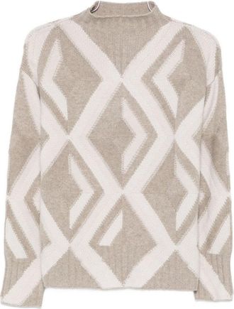 Alpha Studio Beige Knit Sweater With Geometric Pattern