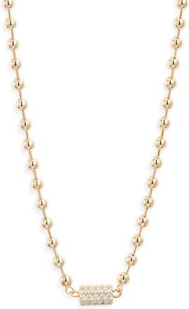 Nordstrom Cubic Zirconia Accent Shot Bead Necklace in Clear- Gold at Nordstrom