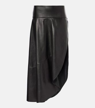 Alaia Ala&iuml;a Asymmetric leather midi skirt