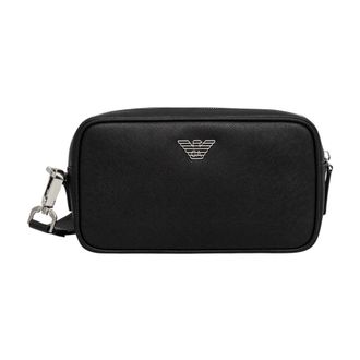 Emporio Armani Medium Toilettas - Heren - Tassen - Zwart - Maat: ONE Size Leer