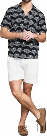 Billy Reid Short Sleeve Botanical Jacquard Camp Shirt In Black Tinted White