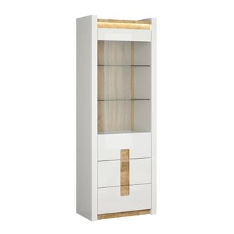 Petits Meubles Vitrina 1 puerta 2 cajones con led paneles de mdf blanco y madera