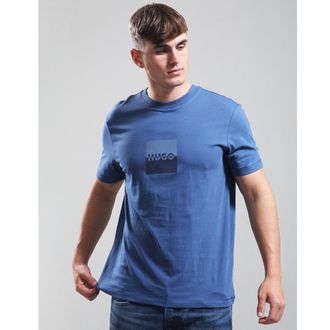 HUGO BOSS Hugo Mens Dusplit Logo Print Cotton Short Sleeve T-Shirt, Medium Blue