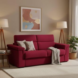 Dmora Sof&aacute; Cama 3 Plazas Benedetto, Desenfundable, Con Almacenamiento Hecho En Italia, Lavable, 225x95 Cm Rojo