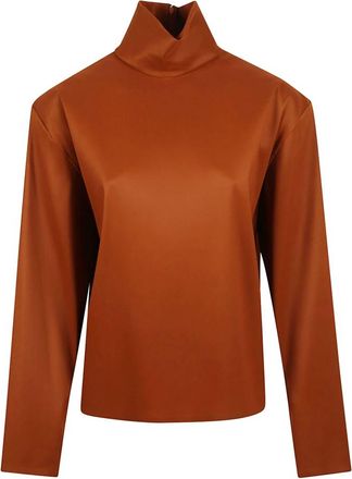 Saint Laurent Blouses, female, Brown, Size: M Structured Shoulder Sweater