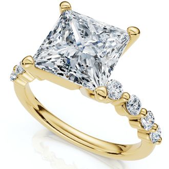 Pompeii3 Certified Monica Princess Cut 3 1/2Ct Diamond Engagement Ring 14k Gold Lab Grown