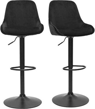 Miliboo Miliboo - Set De 2 Taburetes De Cocina De Dise&ntilde;o Ajustables 360&ordm; De Terciopelo Azul Petr&oacute;leo Y Metal Negro Holo