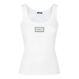 Versace Geribbelde Stretch Katoenen Tanktop - Dames - Tops zonder mouwen - Wit - L - Katoen - Tops