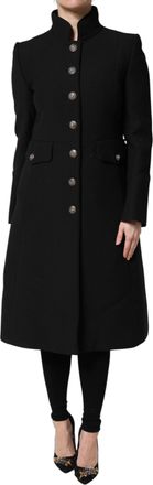 Dolce & Gabbana Womens Black Wool Single Breasted Trench Coat Jacket Virgin Nylon Clothing