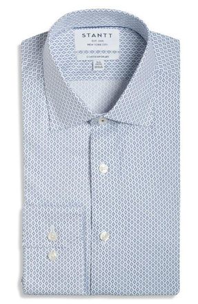 Stantt Contemporary Fit Abstrat Geo Performance Dress Shirt in Navy/White at Nordstrom, Size 18 - 32