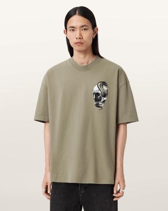 AllSaints Cotton Snakehead Oversized Graphic T-Shirt, Size: XXL