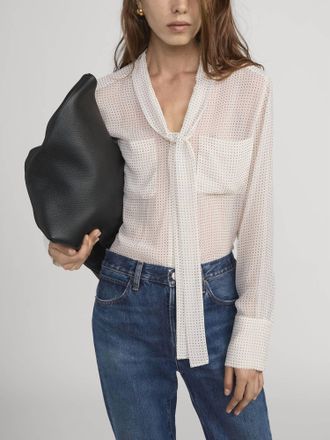 Frame Denim The Modern Tie Polka Dot Blouse In Ecru Multi