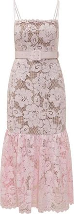 Self Portrait Ruffle-Hem Lace Midi Dress - Dames - Casual kleedjes - Roze - M - Kleedjes
