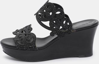 Rene Caovilla Ren&eacute; Caovilla Black Rhinestone Embellished Suede Wedge Sandal