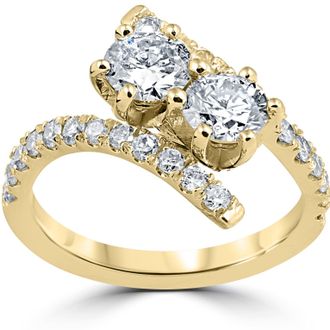 Pompeii3 1 cttw Diamond 2 Stone Forever Us Engagement Anniversary Ring 14k Yellow Gold