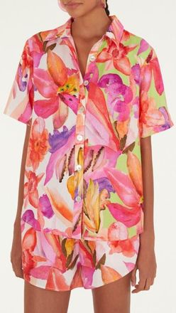 Farm Rio Artsy Flora Button-Up Shirt in Artsy Flora Off-Whit at Nordstrom, Size Xx-Small