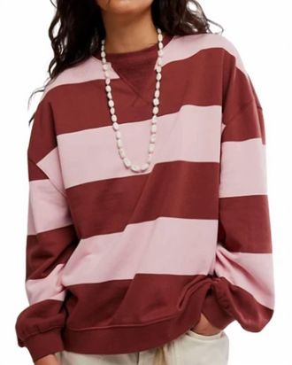 Free People Classic Stripe Crewneck Top In Strawberry Wine Combo