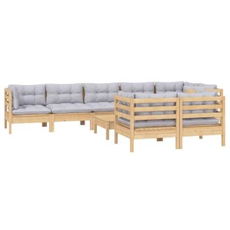 vidaXL Juego De Muebles De Jard&iacute;n 9 Pzas Y Cojines Madera Maciza Pino Vidaxl