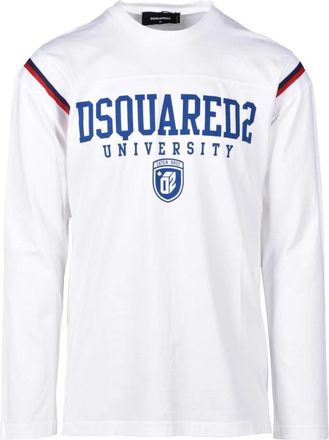 Dsquared2 Katoenen T-shirt - Heren - Longsleeves - Wit - L - Katoen - Tops