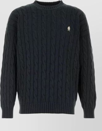 Prada cotton sweater cable knit ribbed cuffs hem