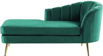 Beliani Chaise Longue De Terciopelo Verde Esmeralda Dorado Derecho Patas De Metal Glamour Allier