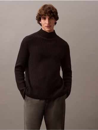 Calvin Klein Mens Wool Blend Mock Neck Sweater - Black - XL